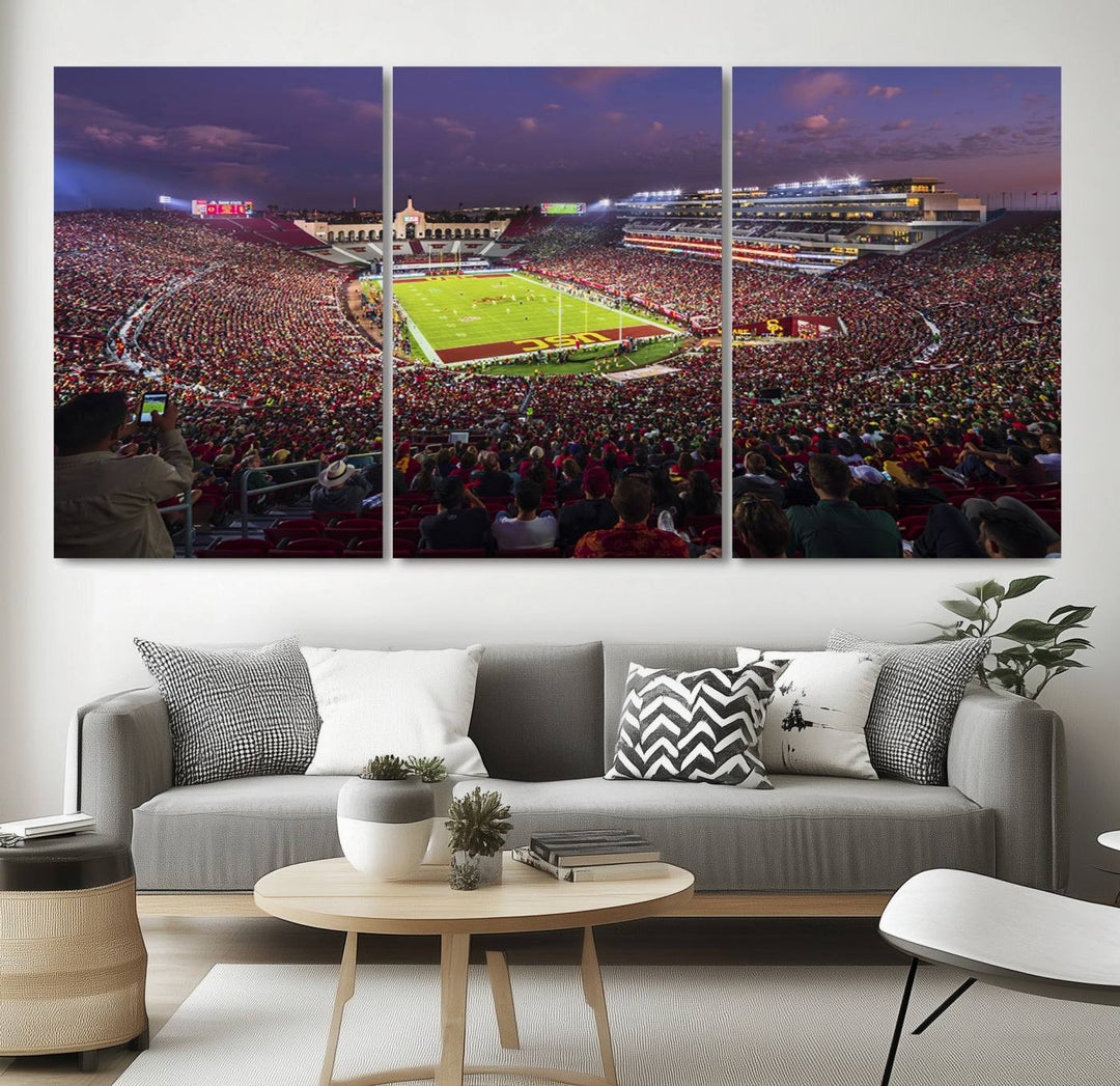 The University of Southern California USC Trojans Football Team Print - Los Angeles Memorial Coliseum Stadium Wall Art Canvas Print