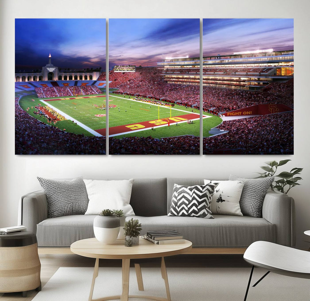 The University of Southern California USC Trojans Football Team Print - Los Angeles Memorial Coliseum Stadium Wall Art Canvas Print