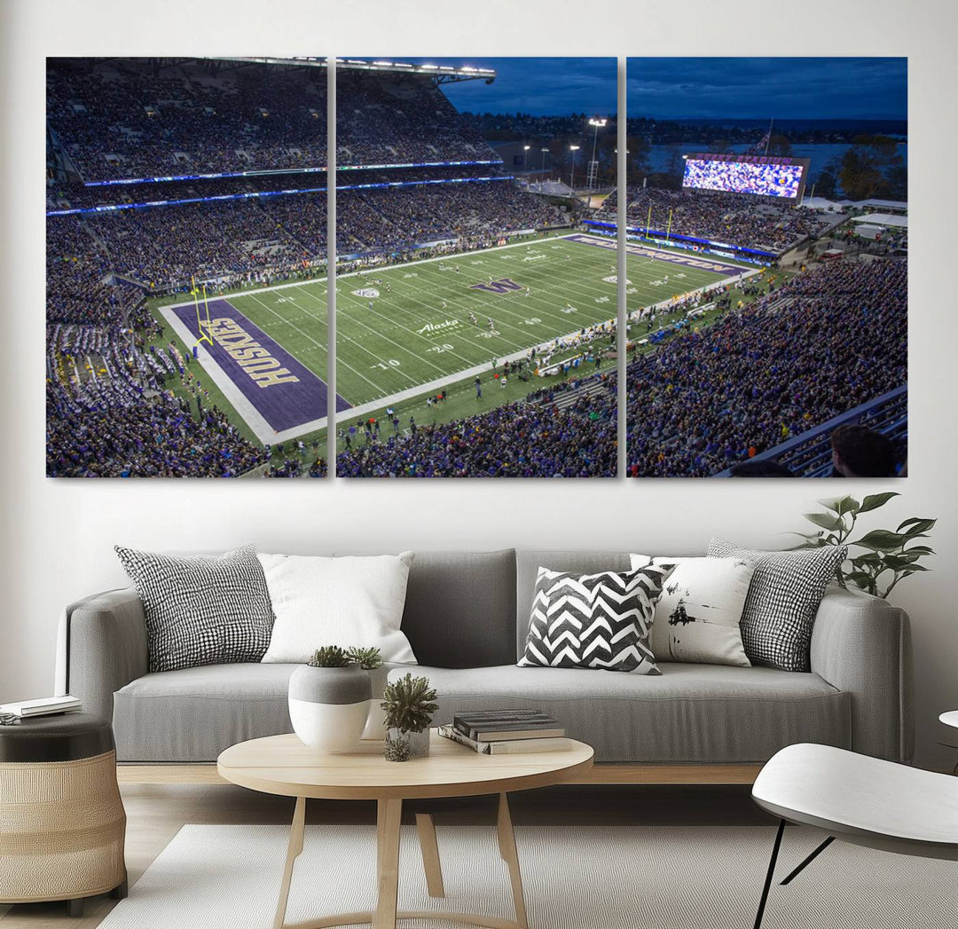 The University of Washington Huskies Football Team Print - Seattle Husky Stadium Wall Art Canvas Print