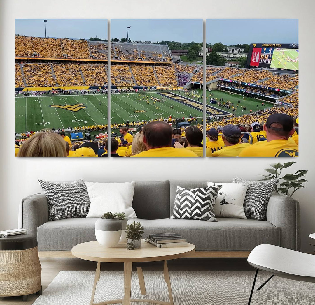 West Virginia University Mountaineers Football Team Print - Milan Puskar Stadium Canvas Print Wall Art, Morgantown Print