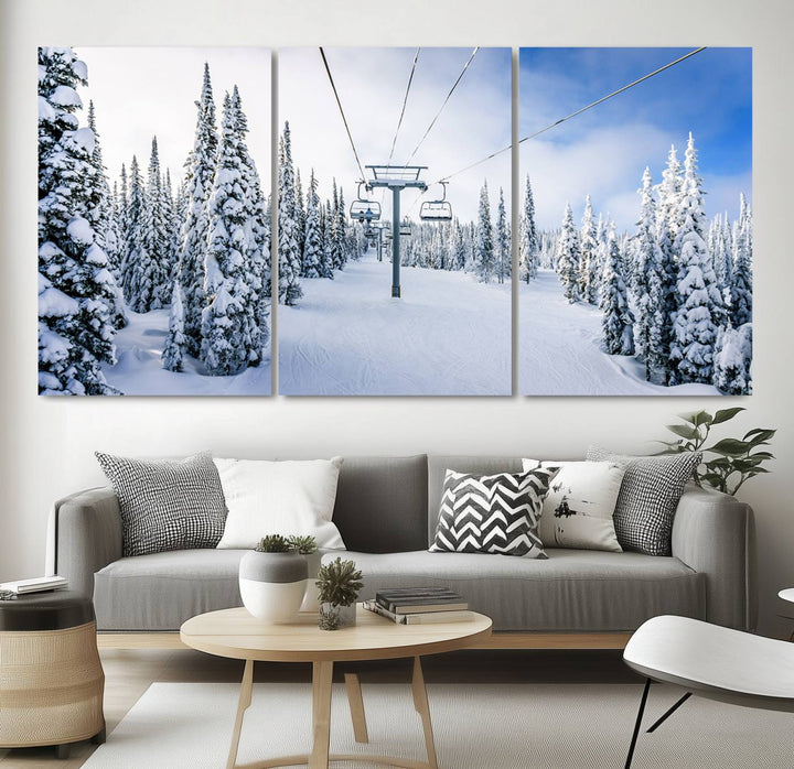 Winter Ski Lift Landscape Wall Art | Snowy Mountain Adventure | Framed and Ready to Hang | Perfect for Cabin Wall Art, Farmhouse Decor