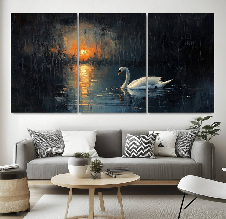 Abstract Swan on Water Wall Art Canvas Print - Elegant Nature Scene for Modern Home Decor