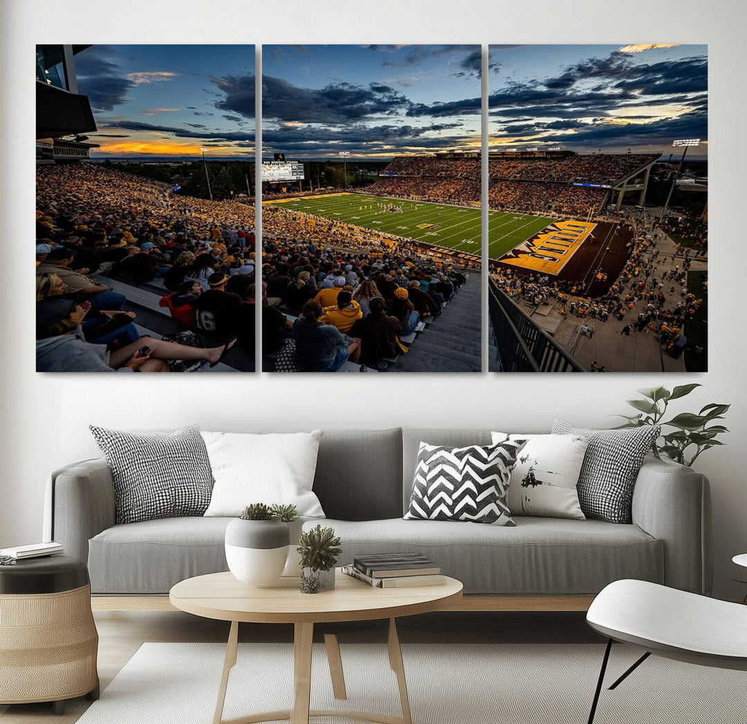 Cowboy Football War Memorial Stadium Wall Art | Ready to Hang Canvas Print of College Football Stadium at Sunset | Perfect for Sports Fans and Football Enthusiasts