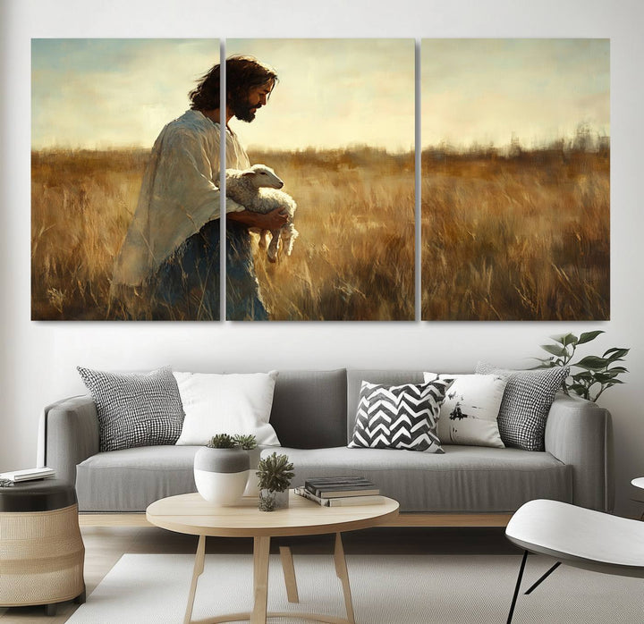 Jesus the Good Shepherd Wall Art Canvas Print - Inspirational Christian Religious Print for Prayer Room Decor