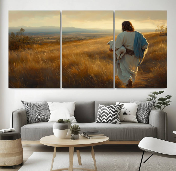 Jesus the Good Shepherd Wall Art Canvas Print - Inspirational Christian Religious Print for Prayer Room Decor