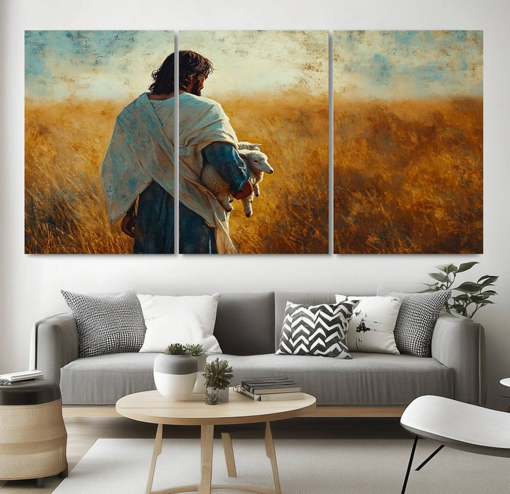 Jesus the Good Shepherd Wall Art Canvas Print - Inspirational Christian Religious Print for Prayer Room Decor