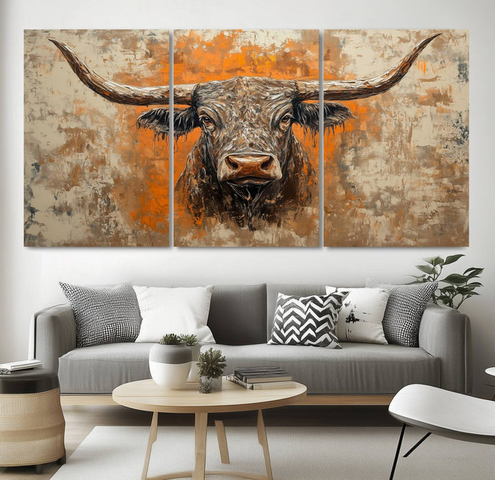 Abstract Cow Longhorn Bull Wall Art Canvas Print - Rustic Texas Western Cattle Artwork