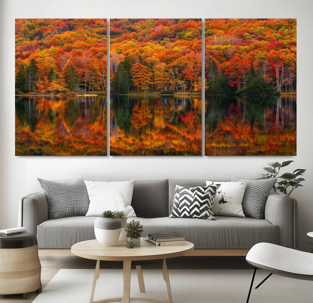 Autumn Reflection Canvas Print, Stunning Fall Foliage Wall Art, Serene Lake Landscape, Perfect Seasonal Decor Print