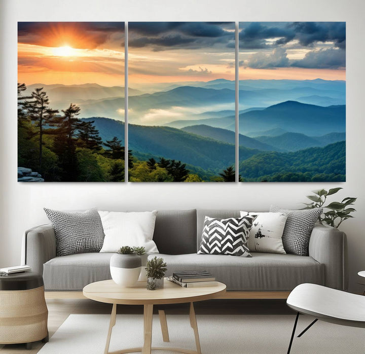 Sunrise Over Mountain Range Wall Art | Canvas Print Ready to Hang | Perfect for Farmhouse Wall Decor, Cabin Wall Art, Nature-Inspired Home