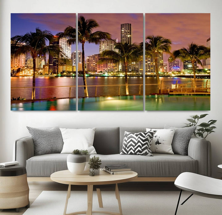 Art mural MIAMI Impression sur toile Miami Skyline avec palmiers