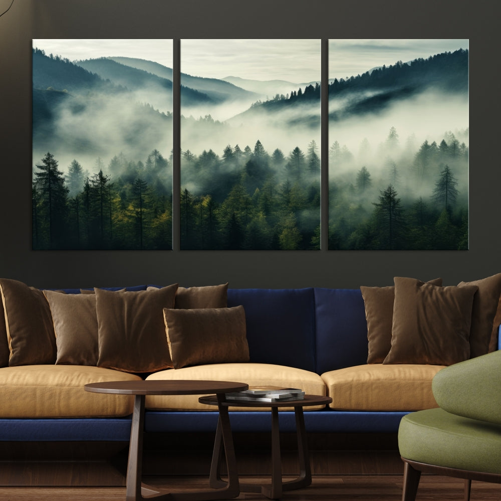 Captivant Misty Forest Wall Art Premium Impression sur toile une atmosphère brumeuse et sereine