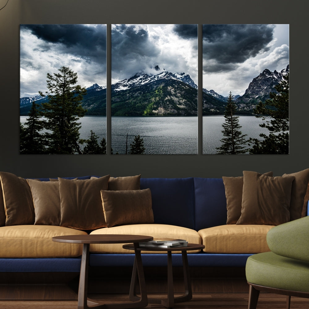 Grand Teton National Park Canvas Wall Art – Majestic Mountain Landscape Under Dramatic Clouds - Ready to Hang