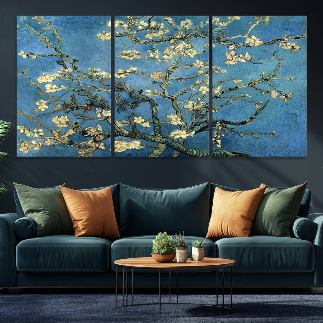 A Van Goghs Almond Blossom canvas print adds a touch of elegance to the wall.