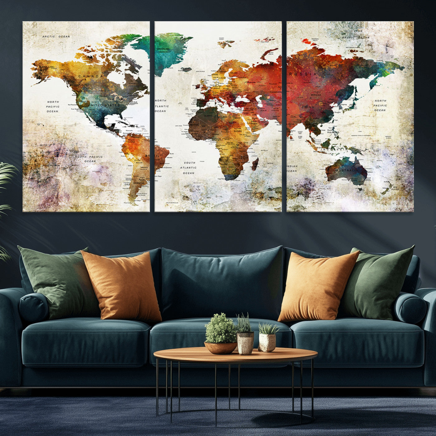 -Push Pin World Map Canvas Print – Framed Wall Art for Couples to Track Their Travels – Anniversary