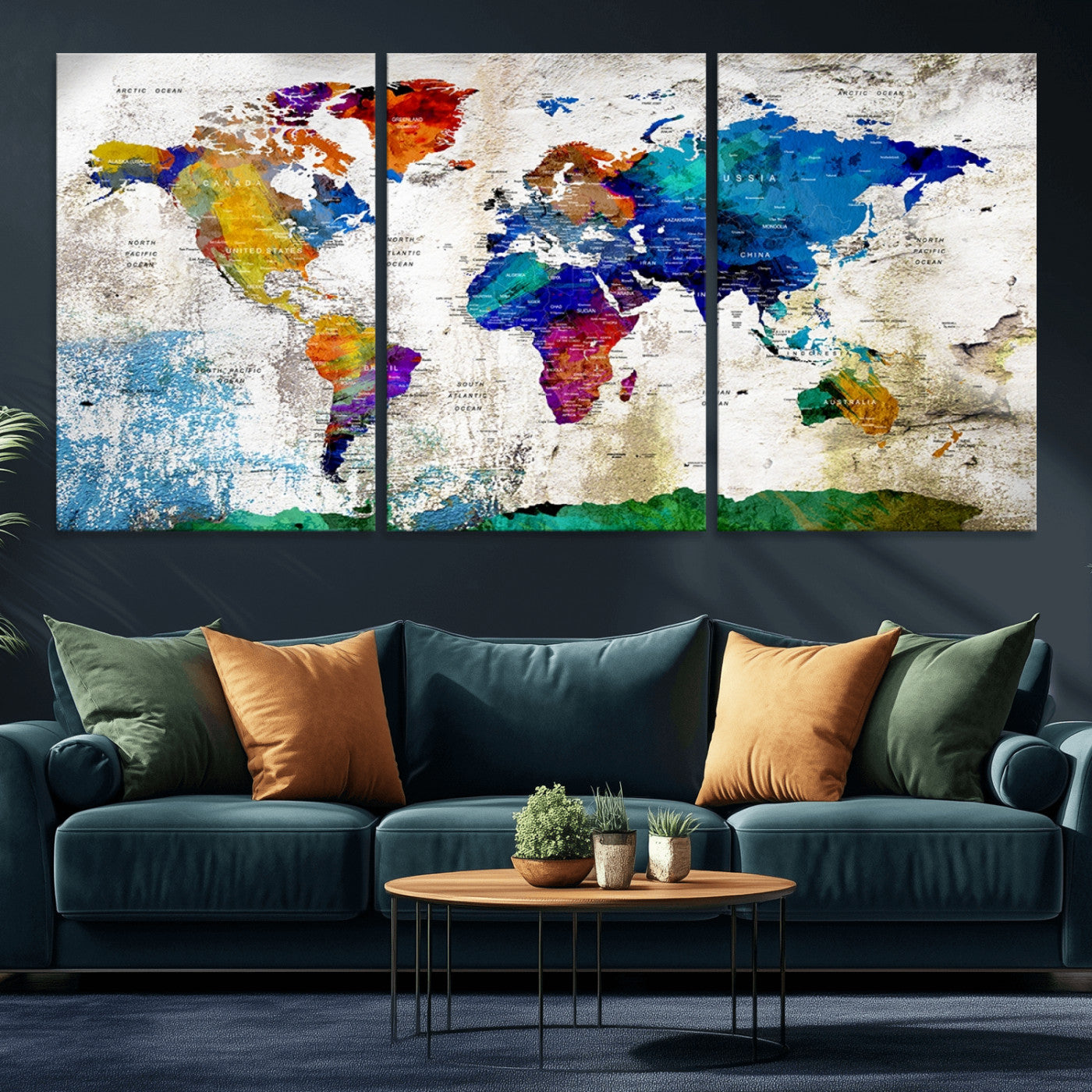 MGV-CV-60X30-3P - Push Pin World Map Canvas Print – Framed Wall Art for Couples to Track Their Travels – Anniversary