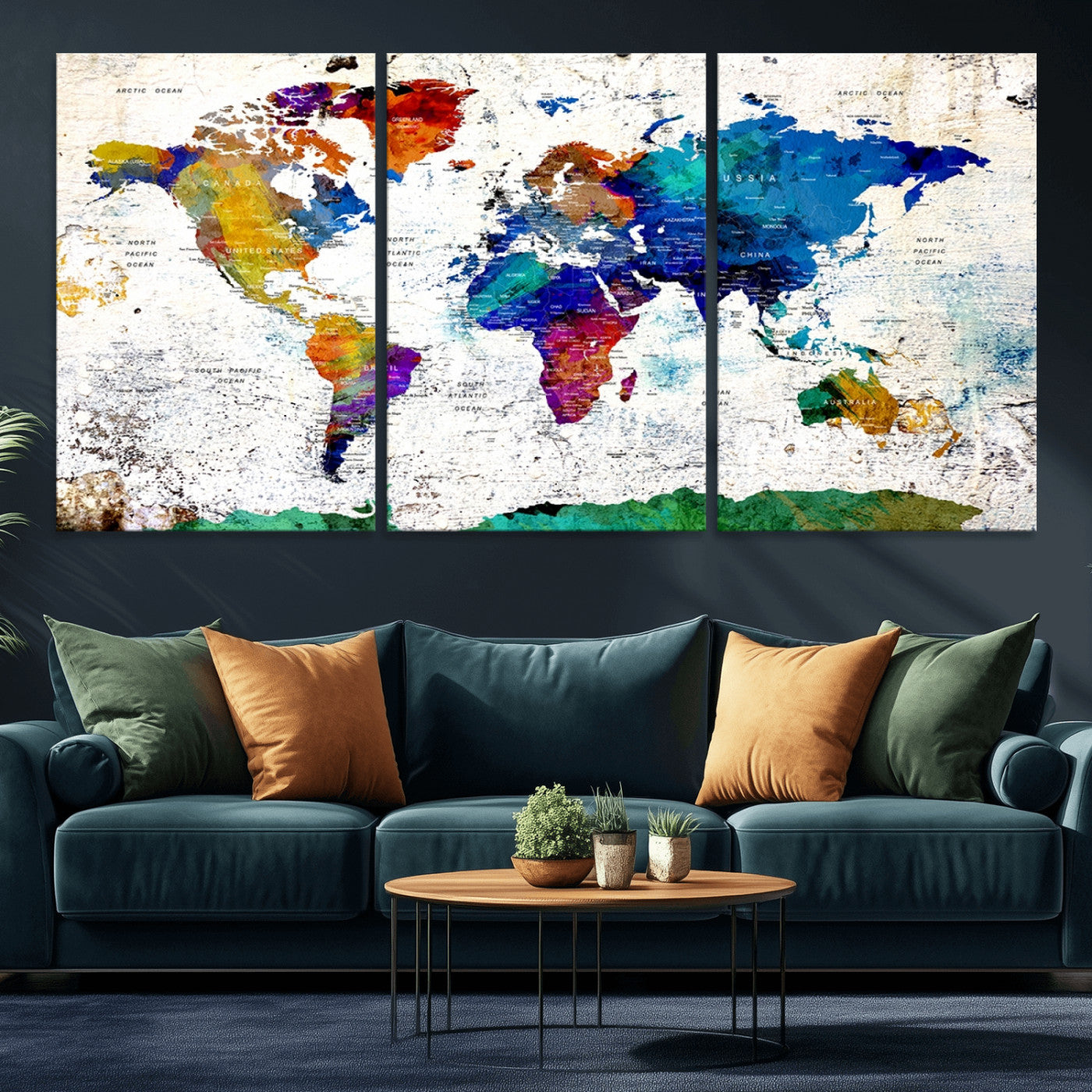 MGV-CV-60X30-3P - Push Pin World Map Canvas Print – Framed Wall Art for Couples to Track Their Travels – Anniversary