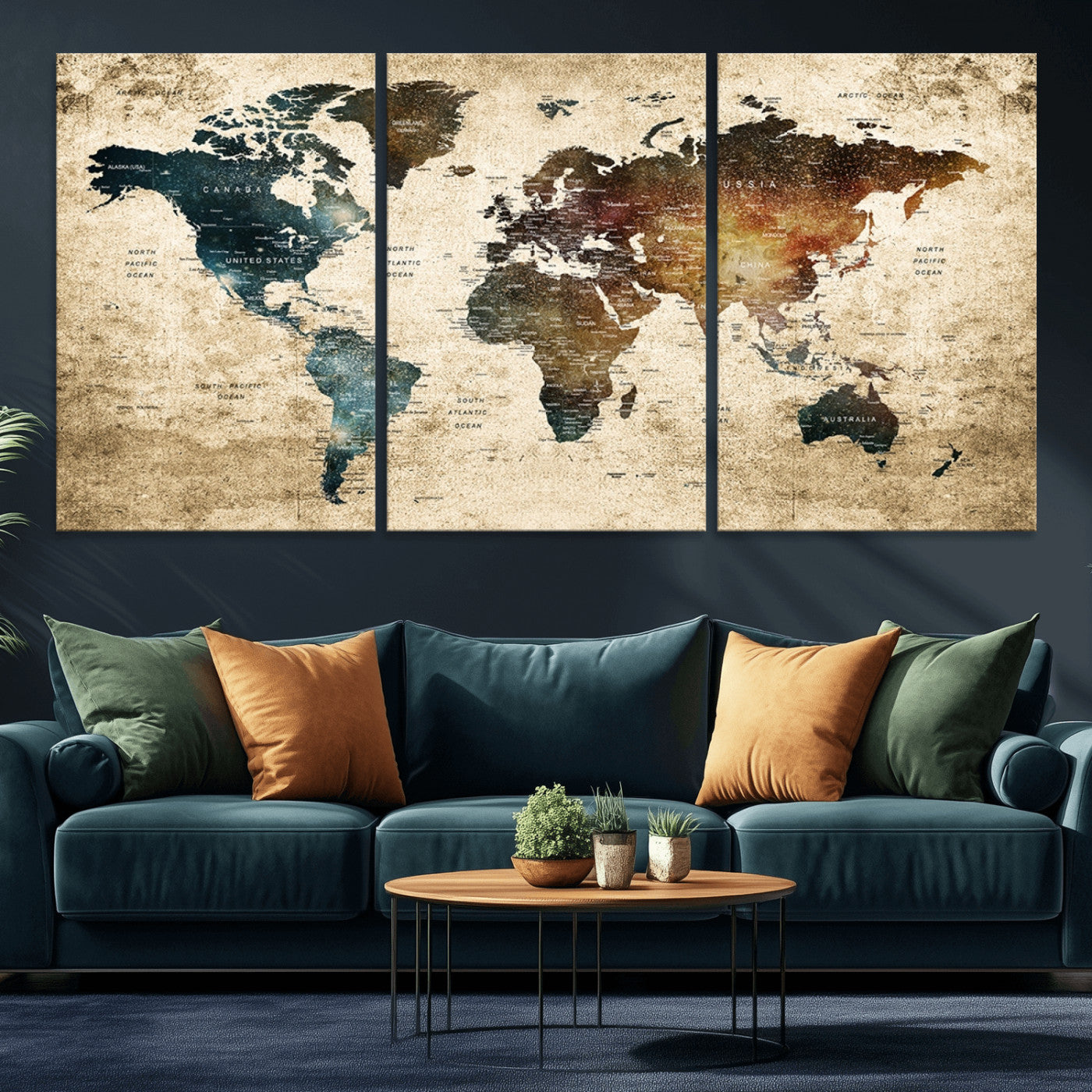 MGV-CV-60X30-3P - Push Pin World Map Canvas Print – Framed Wall Art for Couples to Track Their Travels – Anniversary