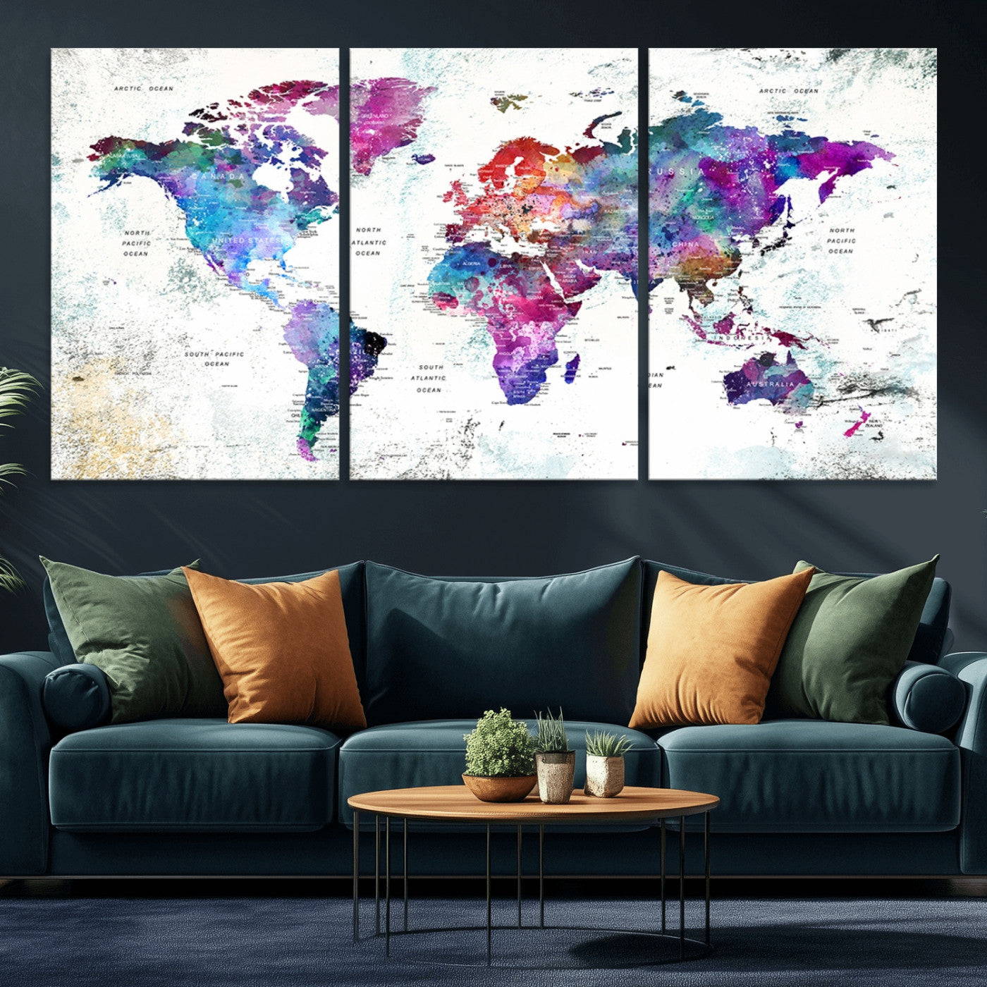 MGV-CV-60X30-3P - Push Pin World Map Canvas Print – Framed Wall Art for Couples to Track Their Travels – Anniversary