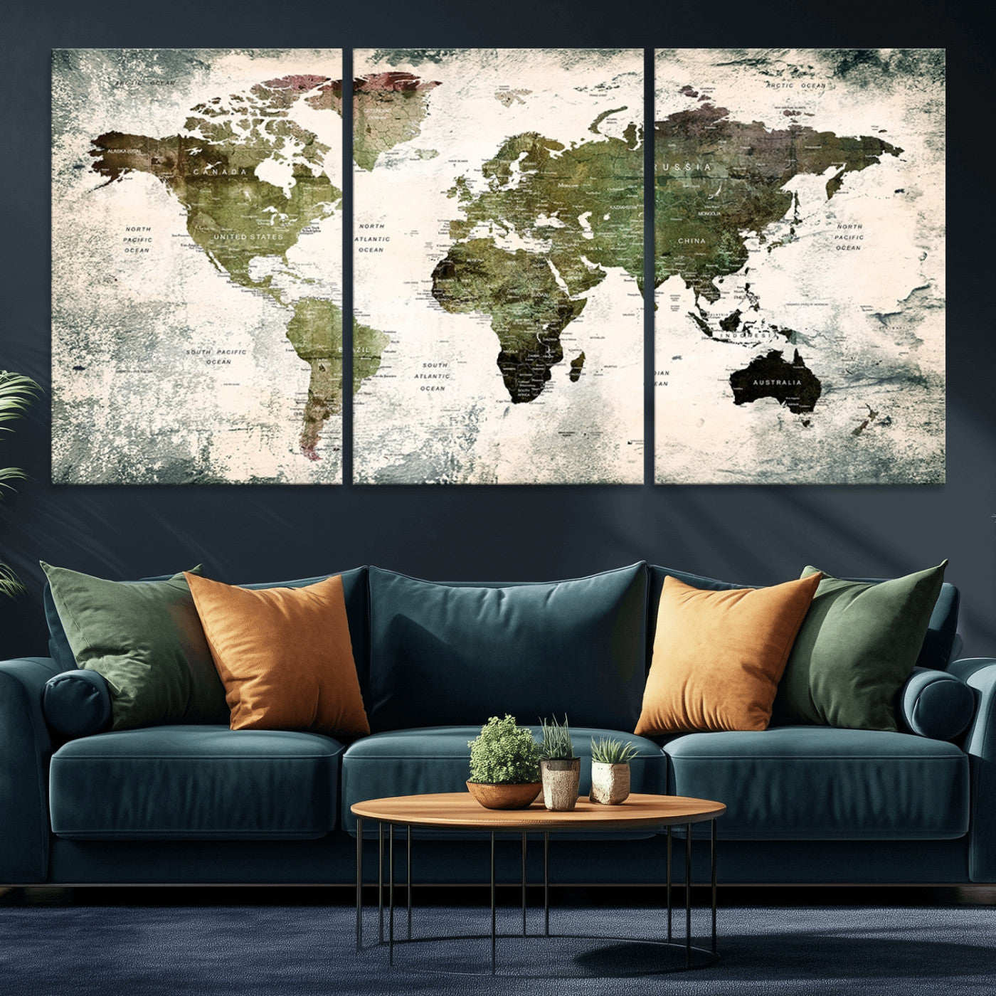 MGV-CV-60X30-3P - Push Pin World Map Canvas Print – Framed Wall Art for Couples to Track Their Travels – Anniversary