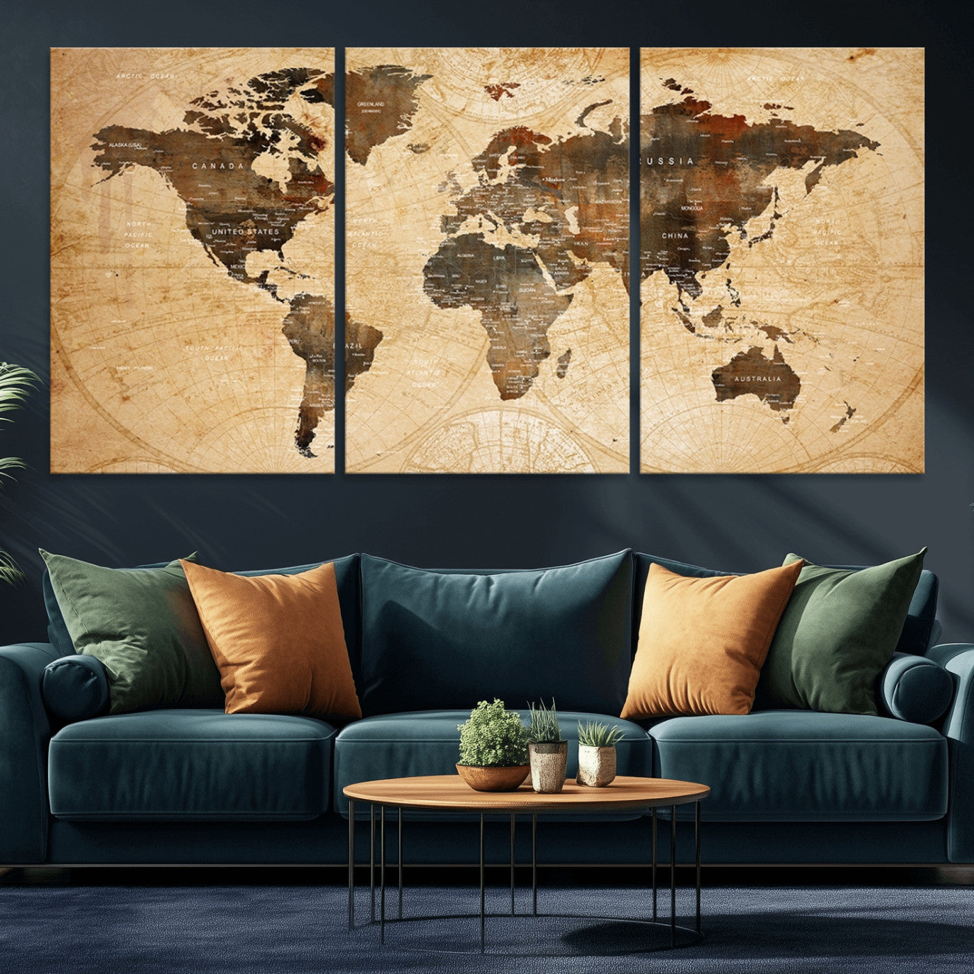 MGV-CV-60X30-3P - Push Pin World Map Canvas Print – Framed Wall Art for Couples to Track Their Travels – Anniversary