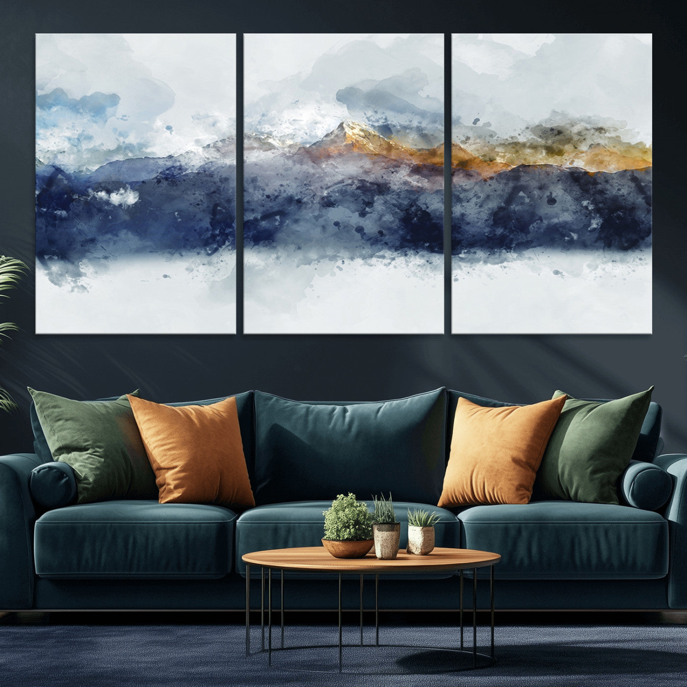 89149-MGV-CV-36X24-Abstract Mountain Range Art Canvas Print | 3 Panel Watercolor Landscape for Living Room, Office, or Bedroom | Large Ready-to-Hang Artwork