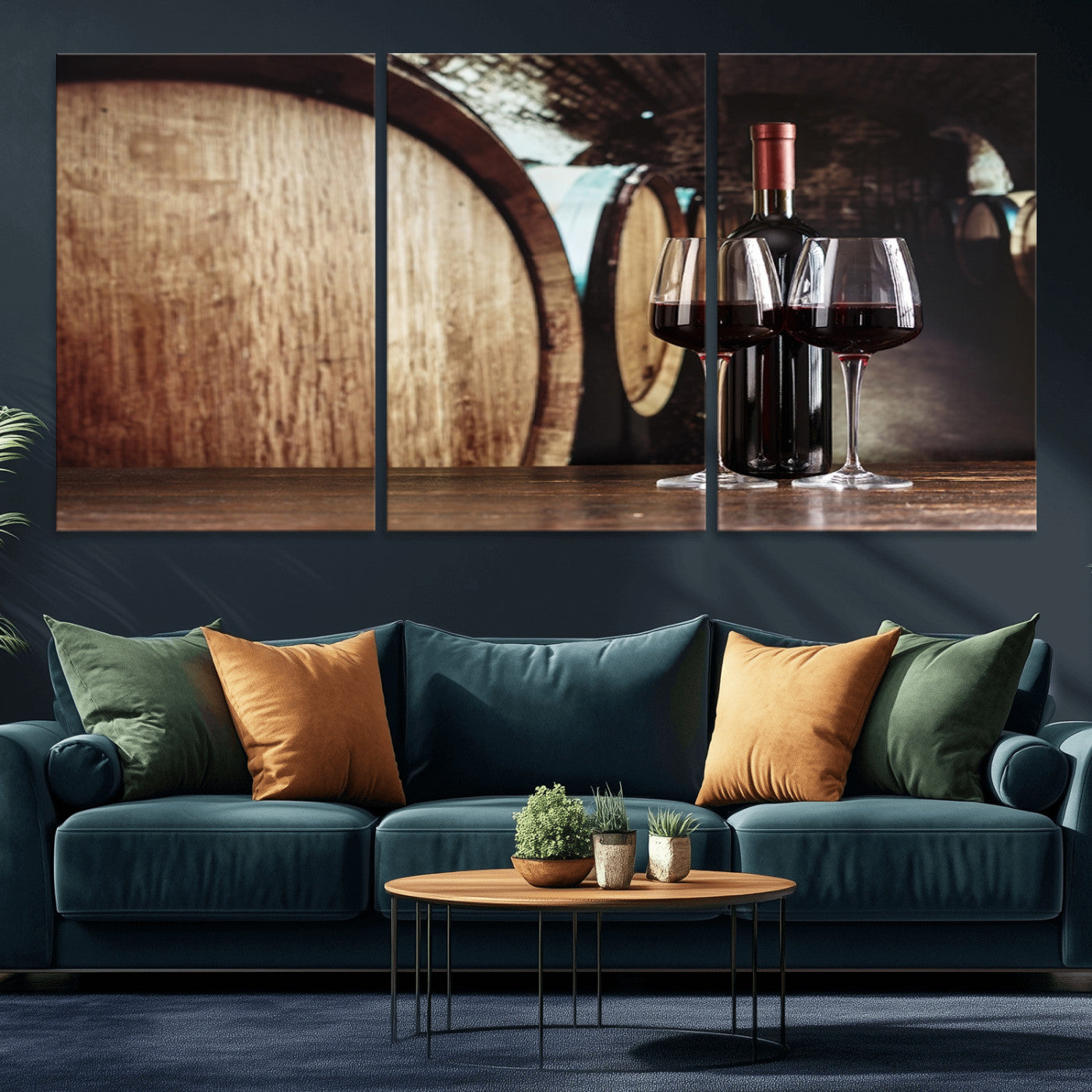 MGV-CV-60X30-3P - Wine and Barrel Wall Art Canvas Print