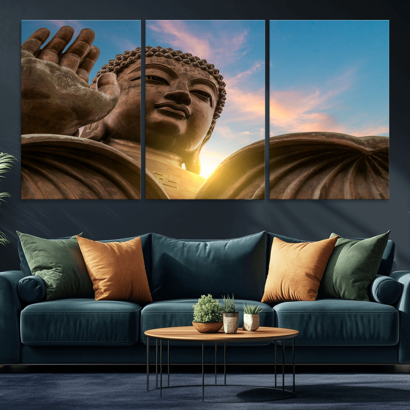 MGV-CV-60X30-3P - Buddha Statue and Daylight Wall Art, Buddha Statue Wall Art Canvas Print