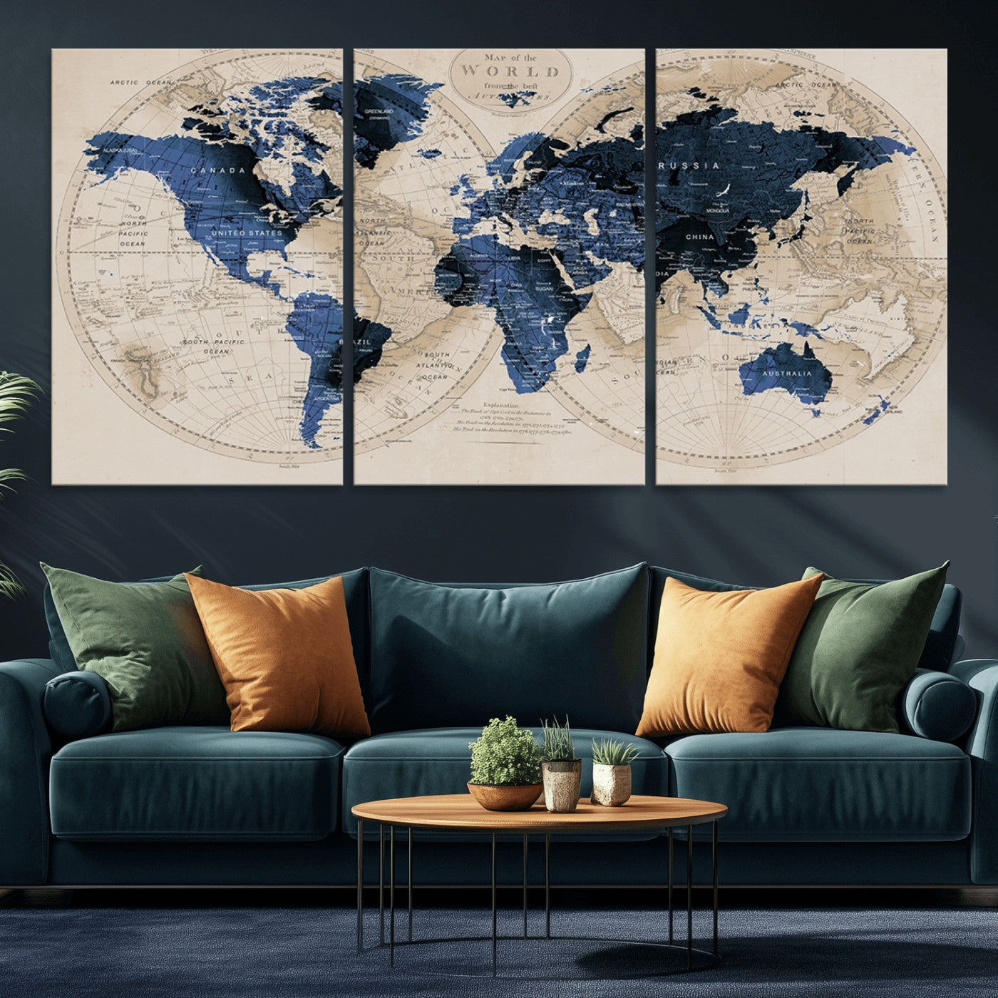 MGV-CV-60X30-3P - World Map Wall Art Canvas Print for Home and Office Decor
