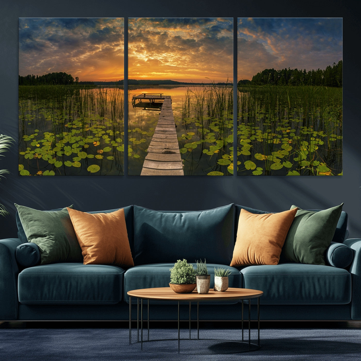-Lake and Flower Wall Art Canvas Print