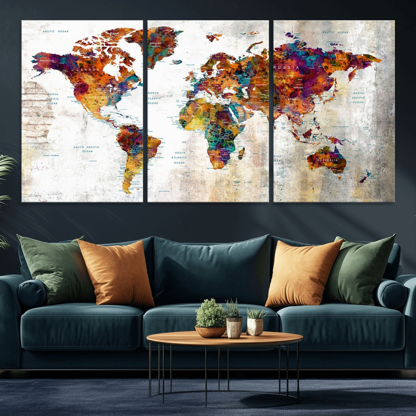 MGV-CV-60X30-3P - Push Pin World Map Canvas Print – Framed Wall Art for Couples to Track Their Travels – Anniversary