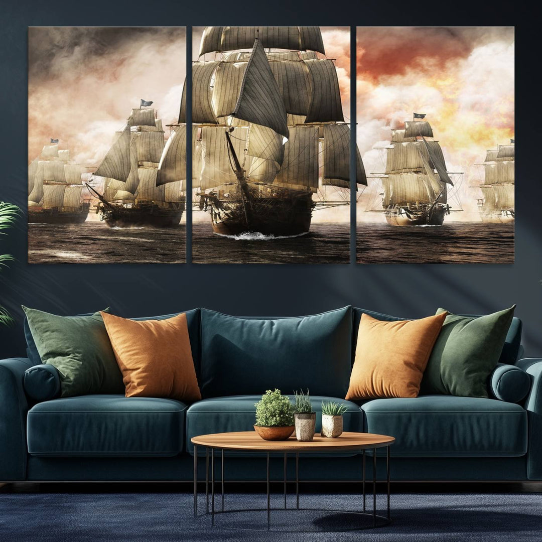 Pirate Fleet Canvas Print of ships at sea.