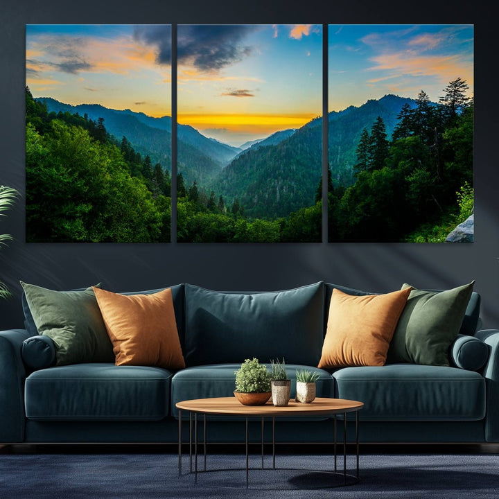 The Glamorous Landscape Canvas Wall Art is featured in the dining room.