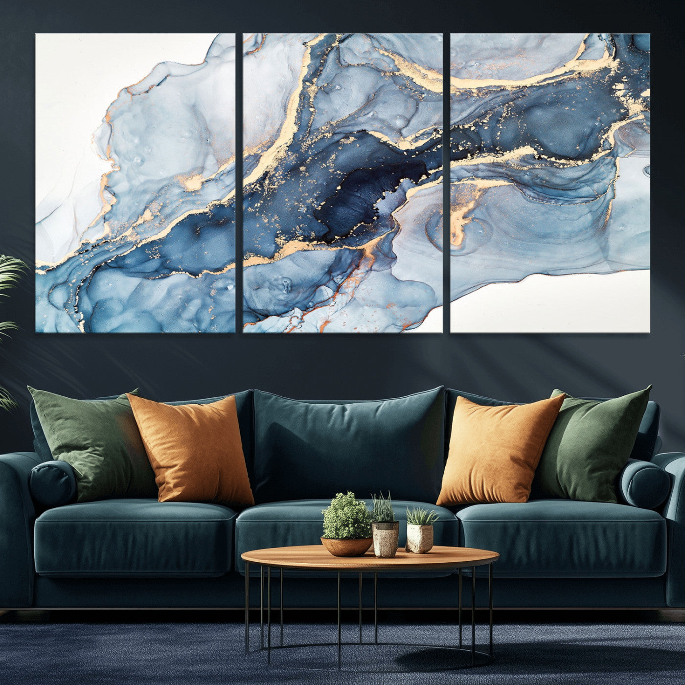 33782-MGV-CV-36X24-Abstract Art Print - Blue Abstract Canvas Wall Art Print Abstract Art Fluid Effect Marble Wall Art