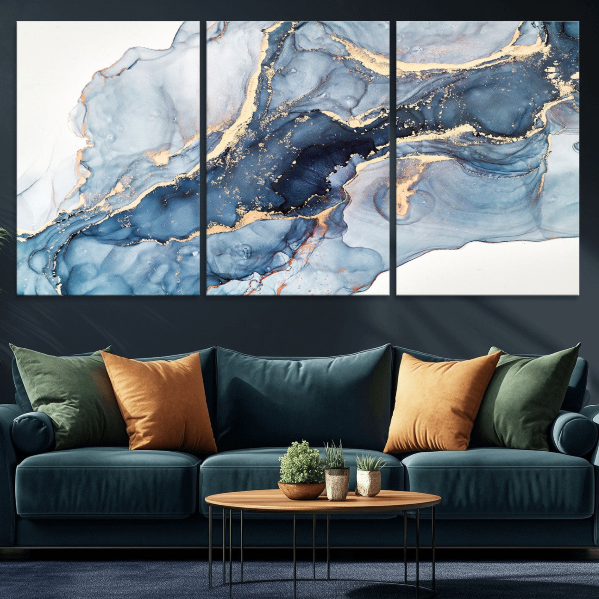 33782-MGV-CV-36X24-Abstract Art Print - Blue Abstract Canvas Wall Art Print Abstract Art Fluid Effect Marble Wall Art