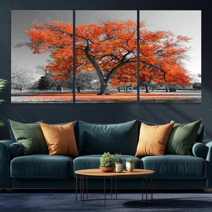 Orange Autumn Tree Canvas Wall Art Print: vibrant fall tree art on canvas.