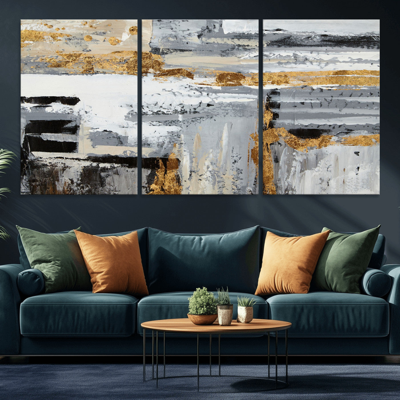 43177-MGV-CV-36X24-Abstract Painting Canvas Wall Art Print Paint Drip Art Brush Strokes Gray Artwork