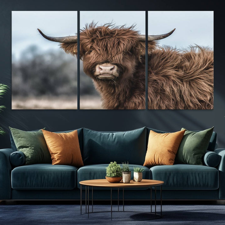 Fluffy Highland Cow Wall Art Canvas Print.