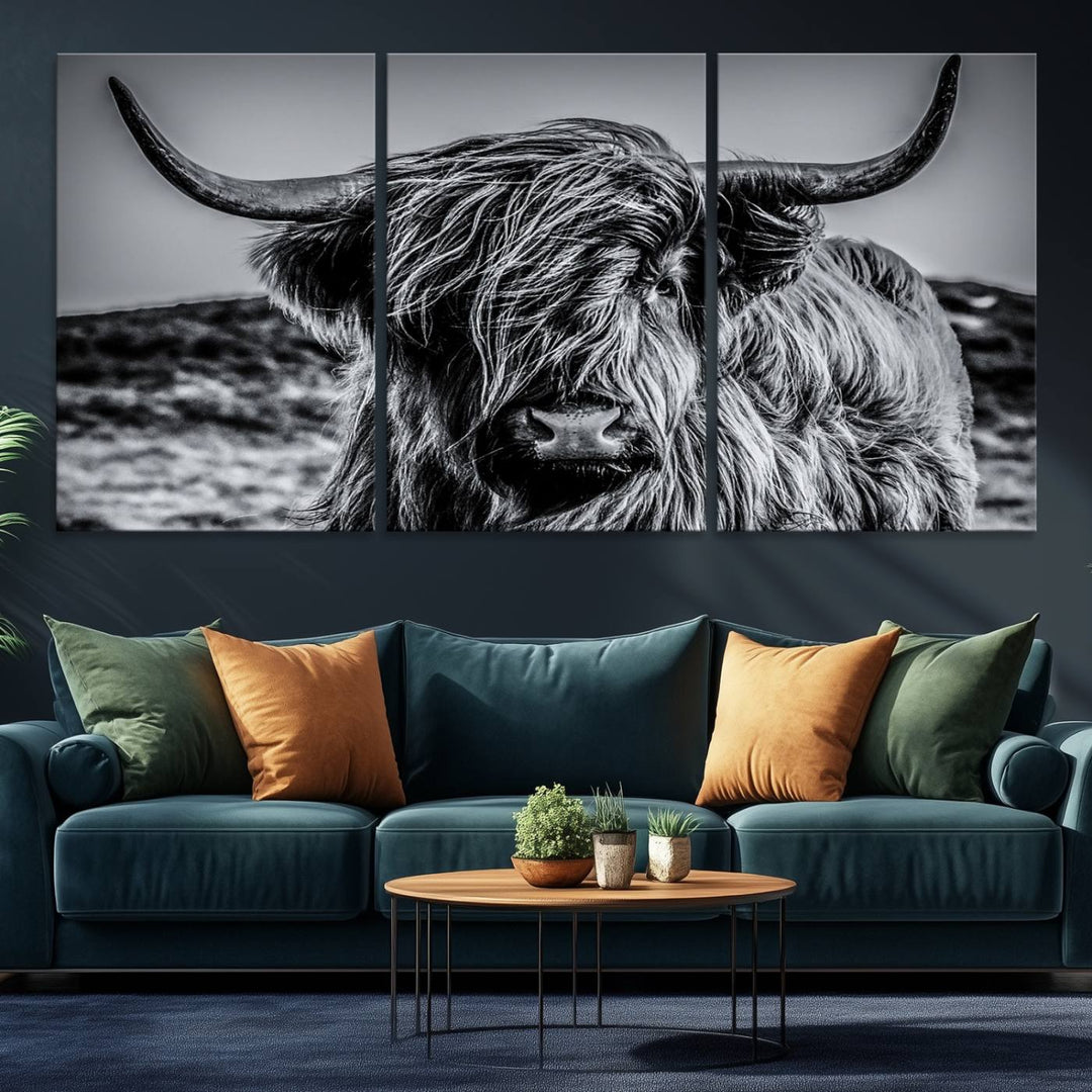 The Black and White Cow Wall Art Canvas Print is displayed.