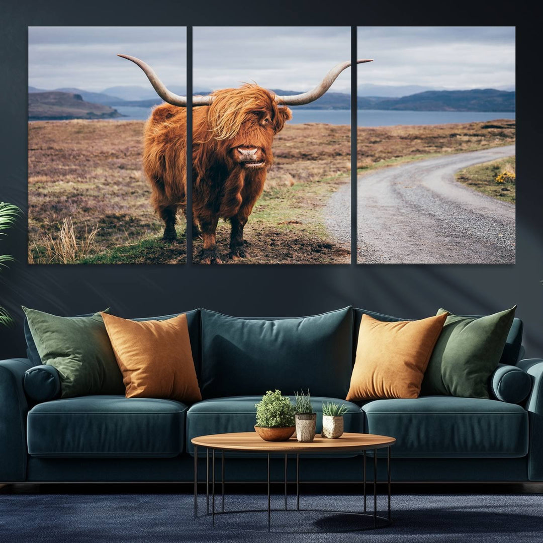 The Longhorn Highland Cow Canvas Wall Art is prominently displayed.