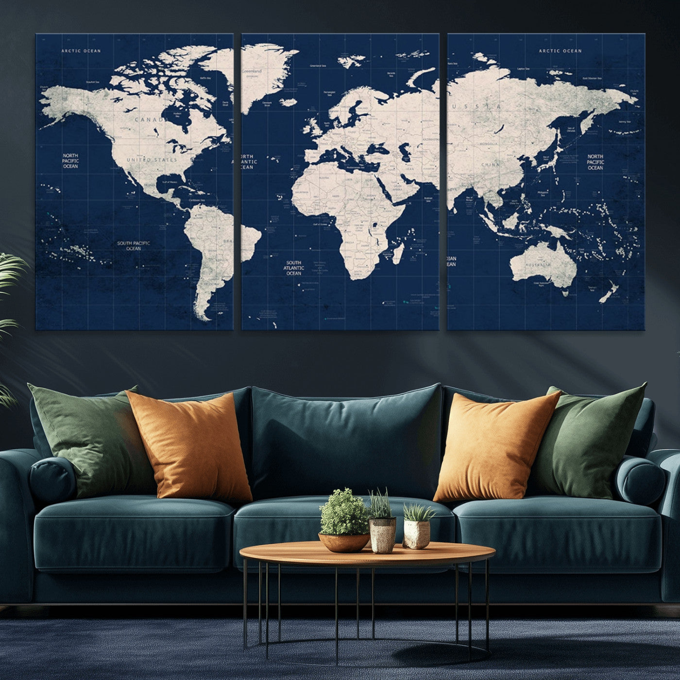 17866-MGV-CV-36X24-Push Pin World Map Canvas Print – Framed Wall Art for Couples to Track Their Travels – Anniversary