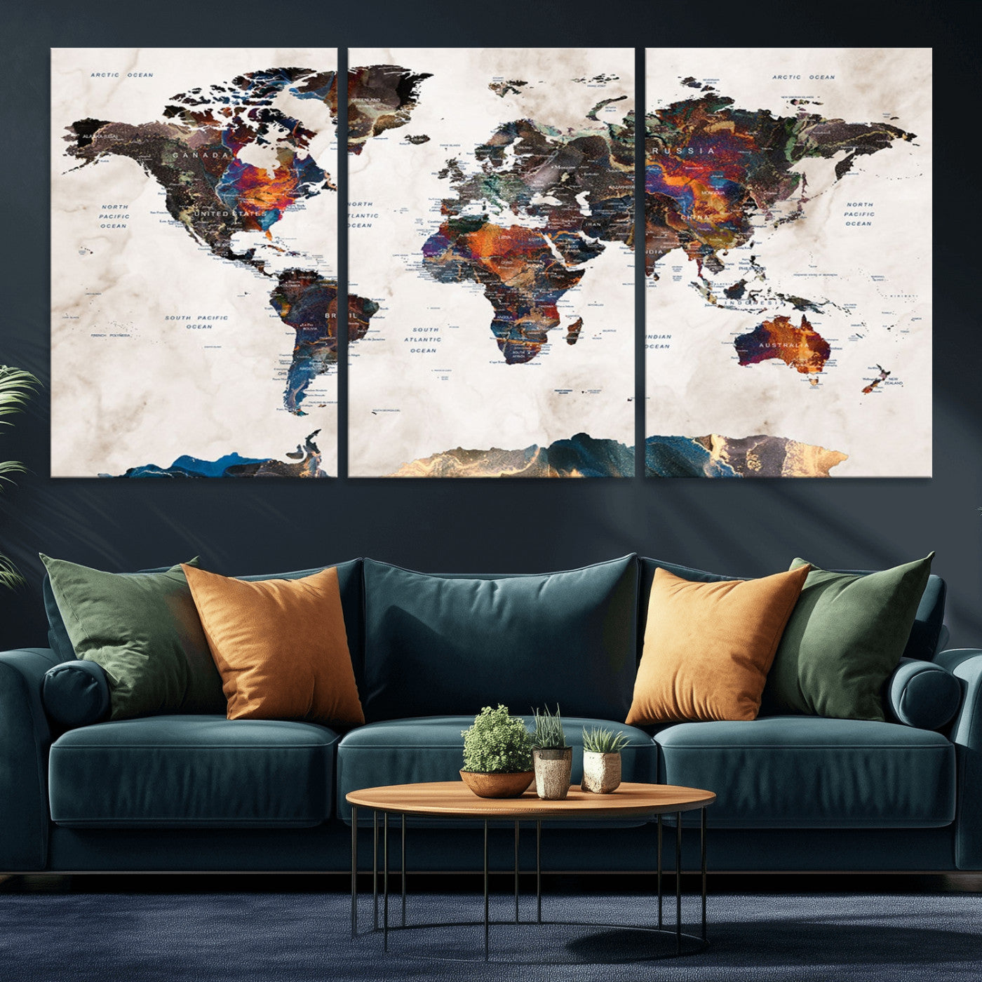 MGV-CV-60X30-3P - Push Pin World Map Canvas Print – Framed Wall Art for Couples to Track Their Travels – Anniversary