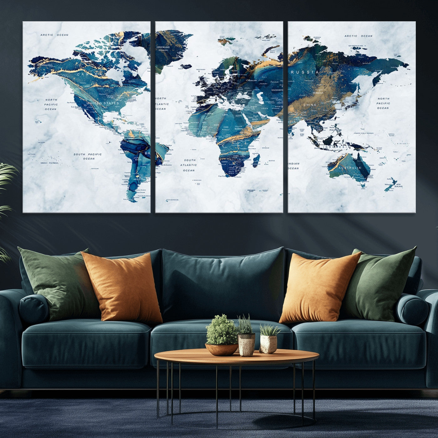 MGV-CV-60X30-3P - Push Pin World Map Canvas Print – Framed Wall Art for Couples to Track Their Travels – Anniversary
