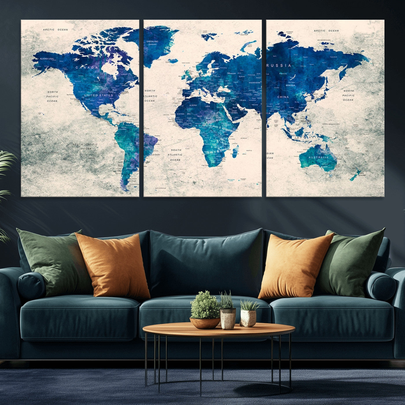 MGV-CV-60X30-3P - Push Pin World Map Canvas Print – Framed Wall Art for Couples to Track Their Travels – Anniversary