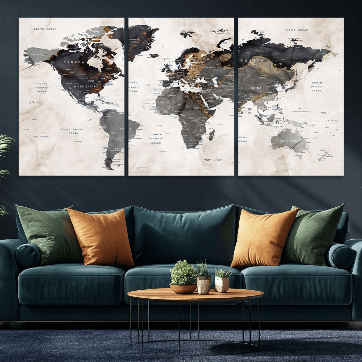 MGV-CV-60X30-3P - Push Pin World Map Canvas Print – Framed Wall Art for Couples to Track Their Travels – Anniversary