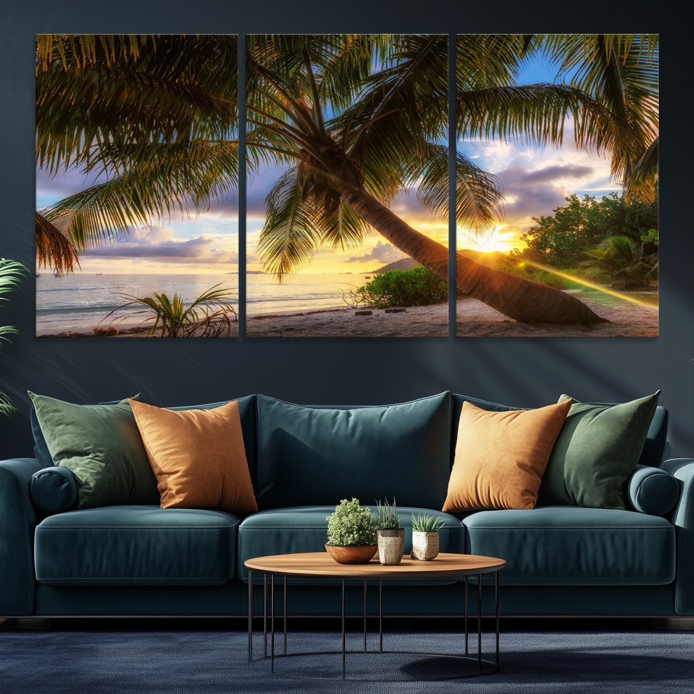 49751-MGV-CV-36X24-Tropical Island Sunset on the Beach Palms Wall Art Canvas Print