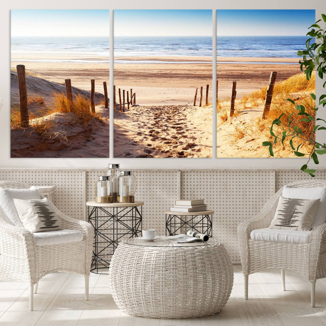 Serene Beach Path Canvas Art, Giclee Canvas Print with Gallery Wrap, Coastal Sand Dunes Wall Art Featuring Canon Print Quality