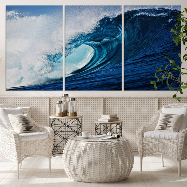 Ocean Wave at Sunset Canvas Art, Large Wall Print of Vibrant Water Waves, Coastal Art for Living Room and Dining Room Decor