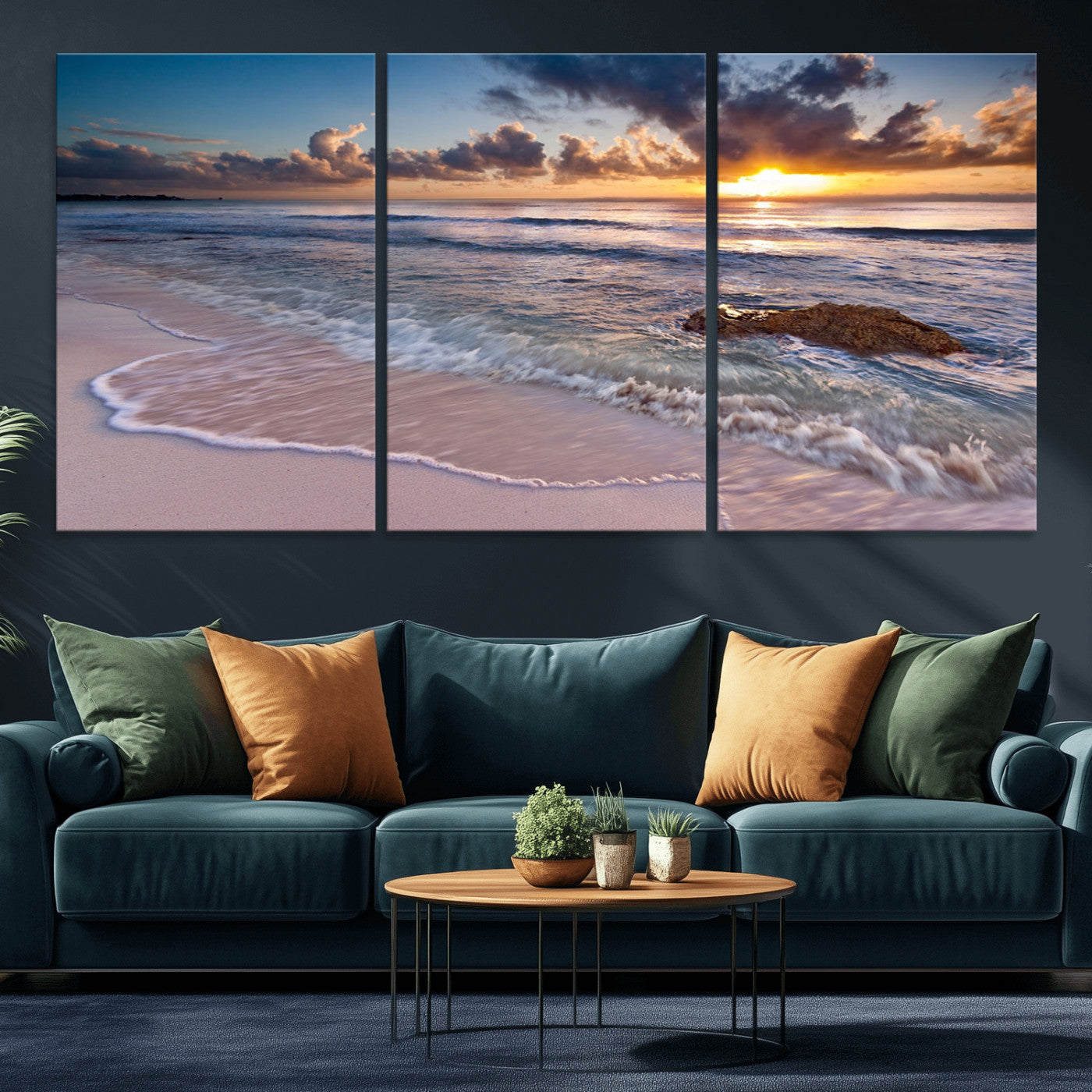 MGV-CV-60X30-3P - Sea Ocean Sunset Beach Wall Art Canvas Print