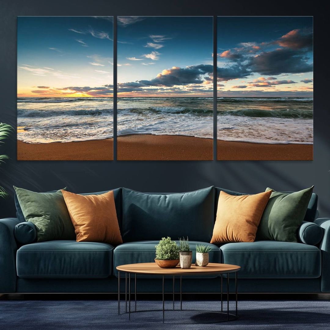 Ocean Beach Wall Art Canvas Print hangs prominently.