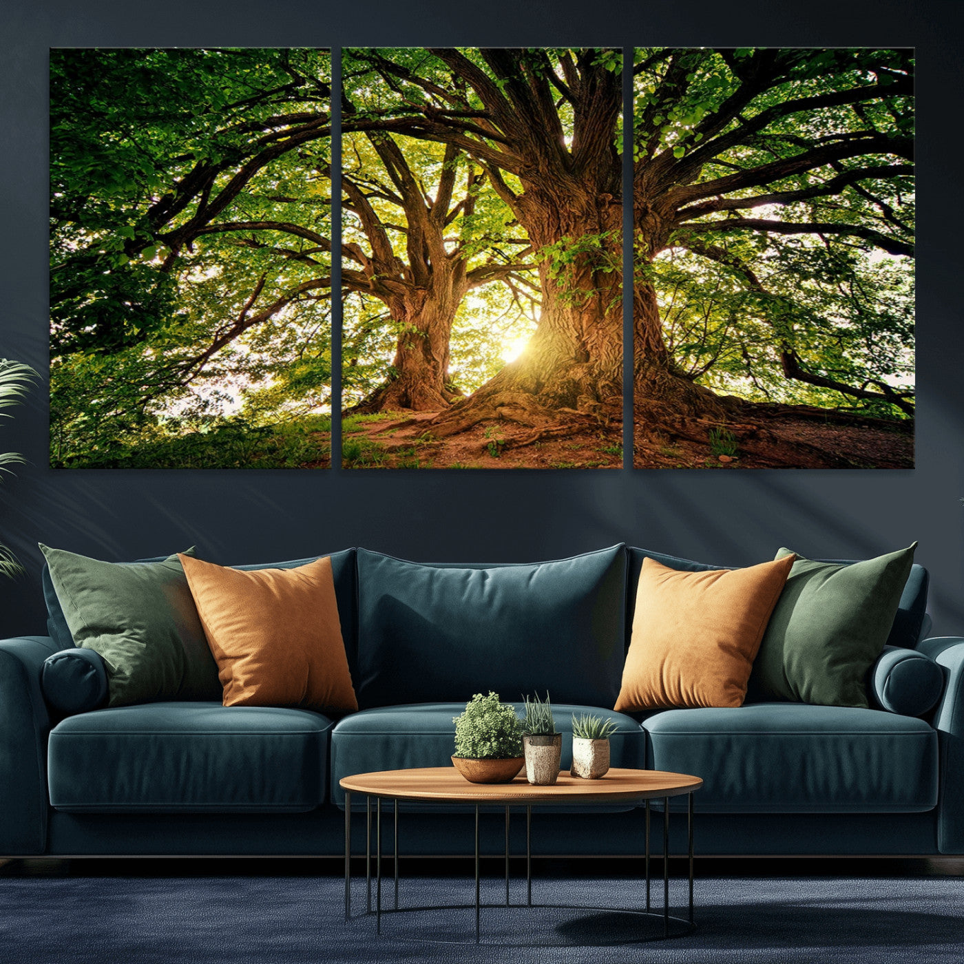 MGV-CV-60X30-3P - Majestic Ancient Tree Wall Art, Nature-Inspired Canvas Print, Woodland Art, Tree of Life Artwork, Sunlit Forest, Giclee Nature Print